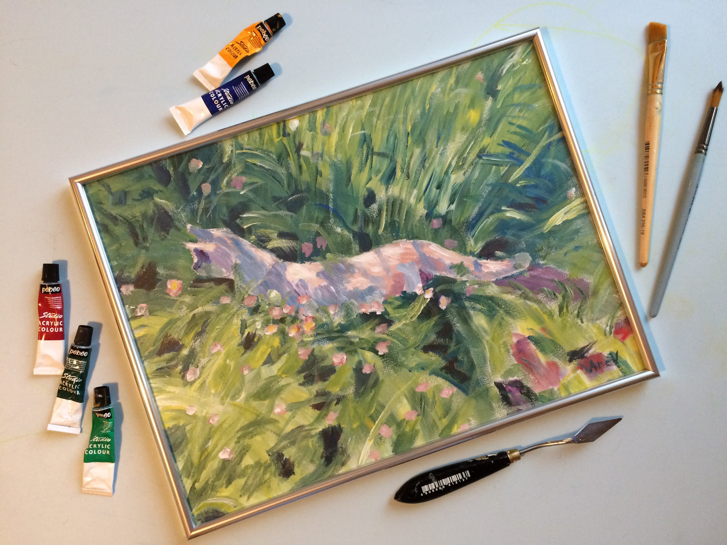 Acrylic painting "Cat on the meadow"