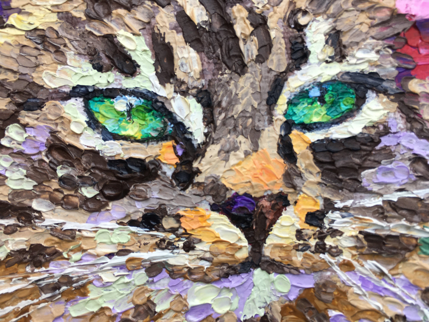 Impasto oil painting "Cat in flowers"