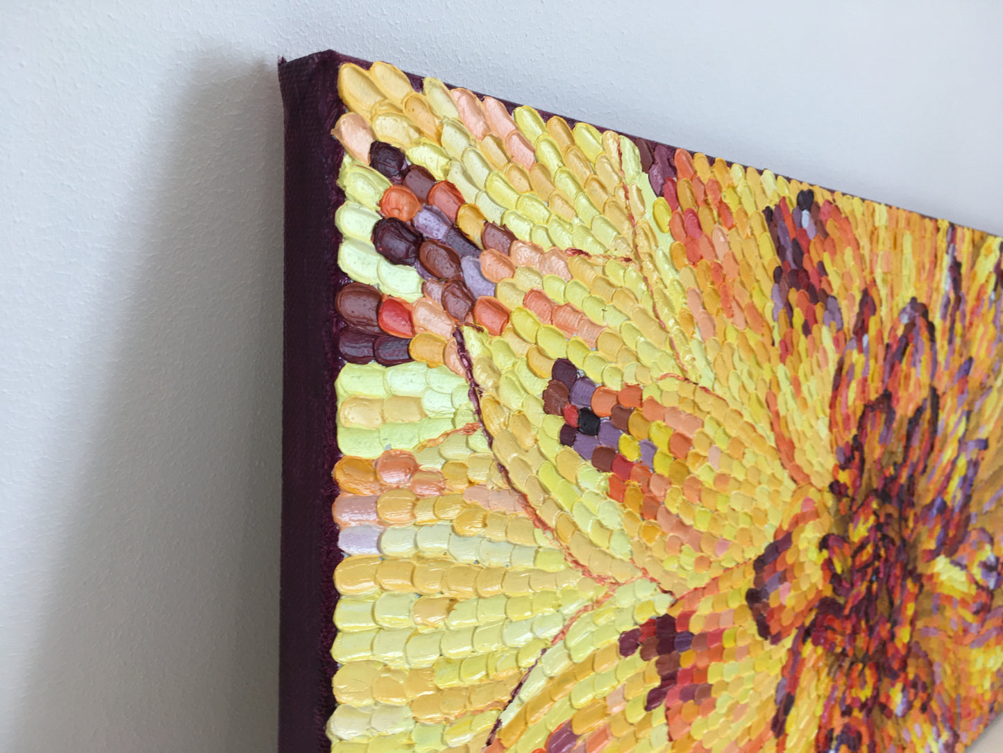 Impasto oil painting "Yellow and orange Dahlia"