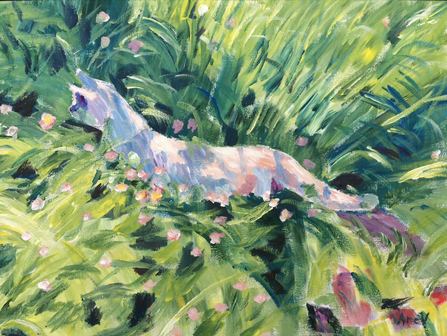 Acrylic painting "Cat on the meadow"