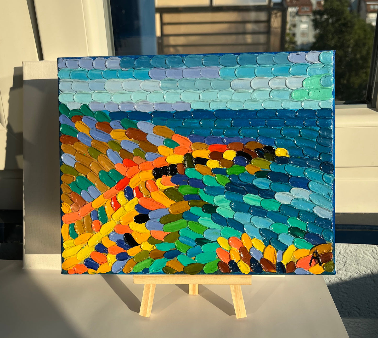 Impasto oil painting "At the Cyprus sea side"