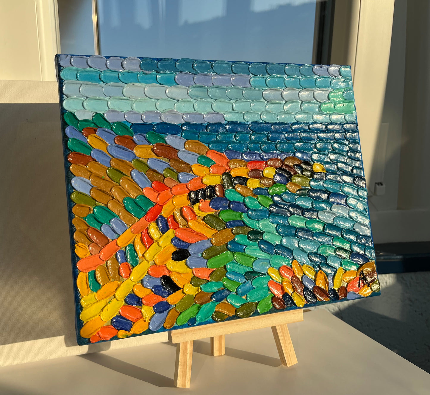 Impasto oil painting "At the Cyprus sea side"