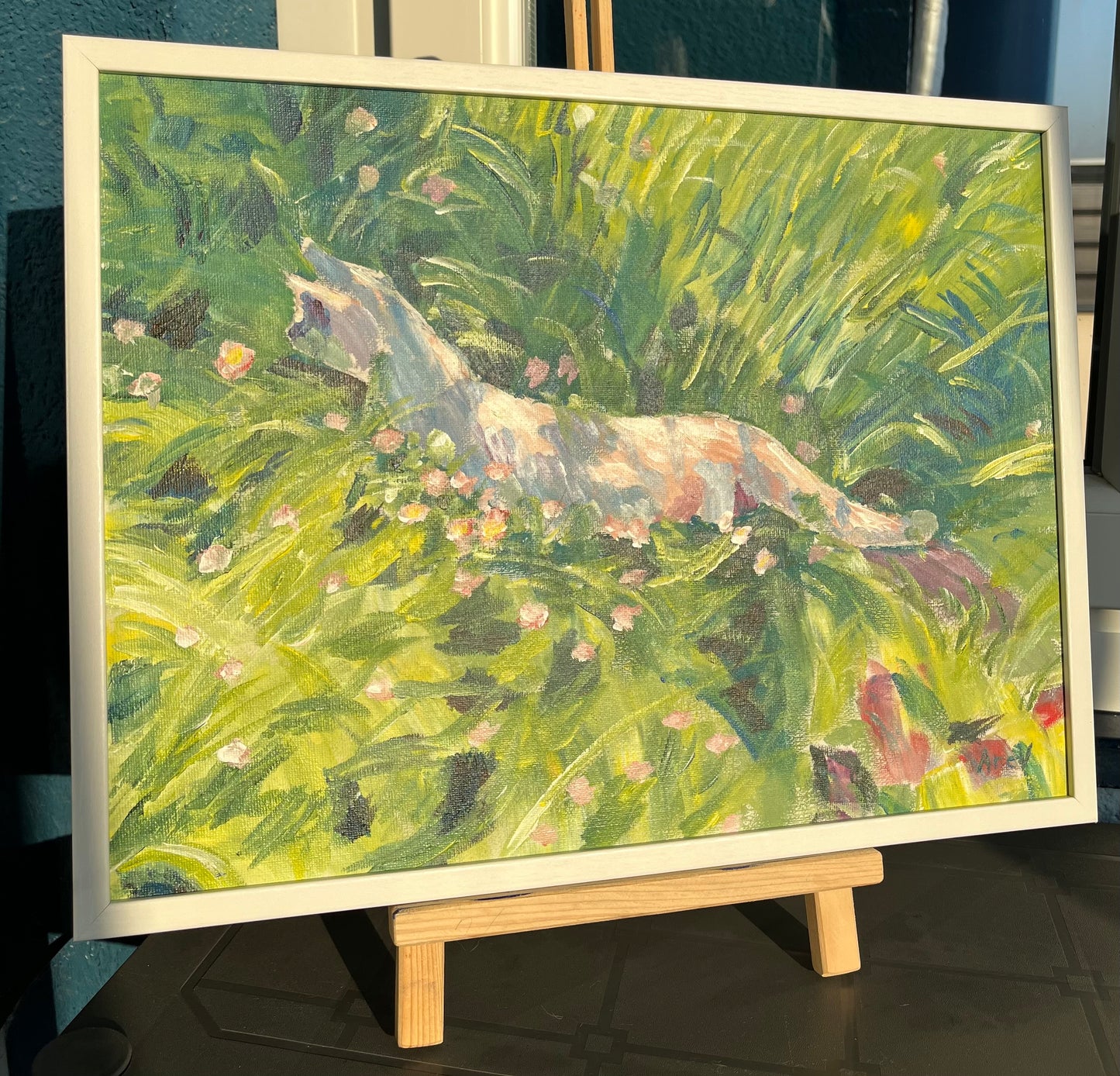 Acrylic painting "Cat on the meadow"