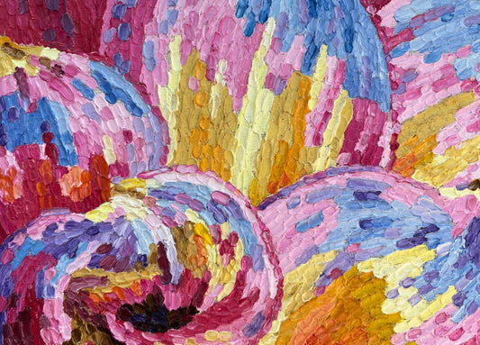 Impasto oil painting "Pink and yellow Dahlia"